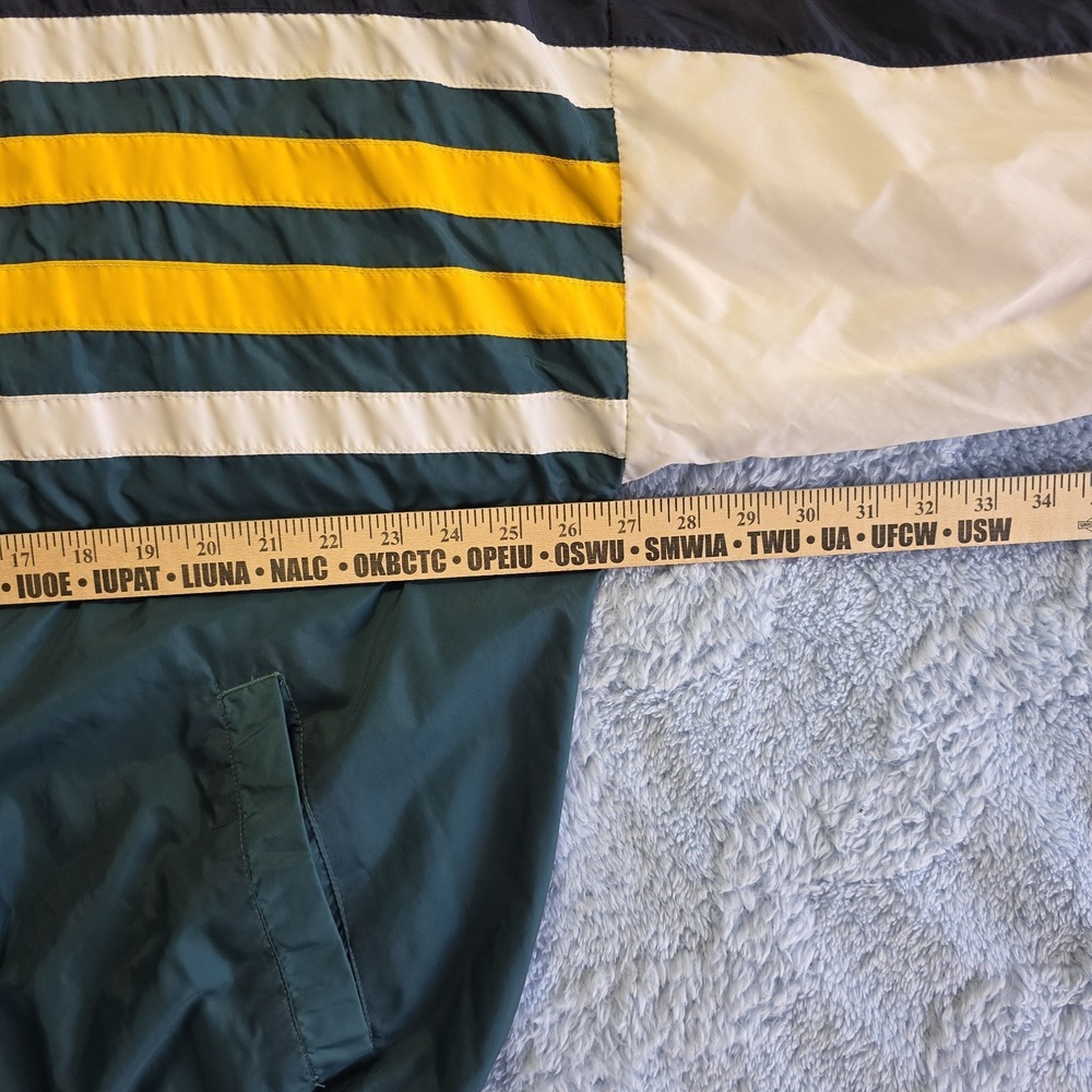 VTG y2k Sierra Pacific Striped Windbreaker Jacket Dark Green Navy Yellow White - Picture 5 of 11